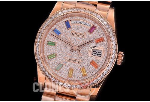 R40DDF00409 228348RBR YG/YG Fluted Bez Gold Rainbow Glazier/Ruby Asian Clone 2836