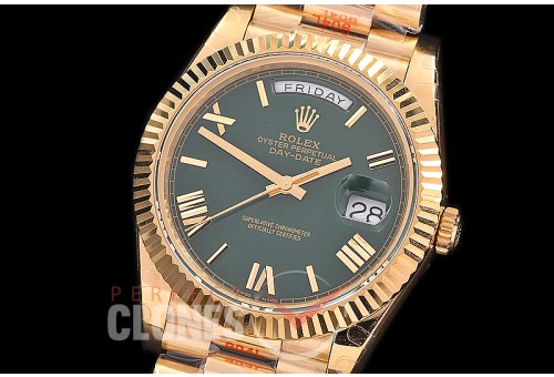 R40DDF00225 GMF Daydate 40mm 228238 904 Steel YG/YG Fluted Bez Green Roman A-2836