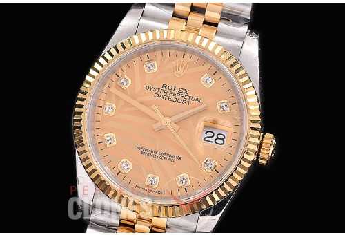 R36DJT-519 BP Datejust 36 126233 SS/YG Fluted/Jubilee 2021 Gold Palm Diamonds A-2824