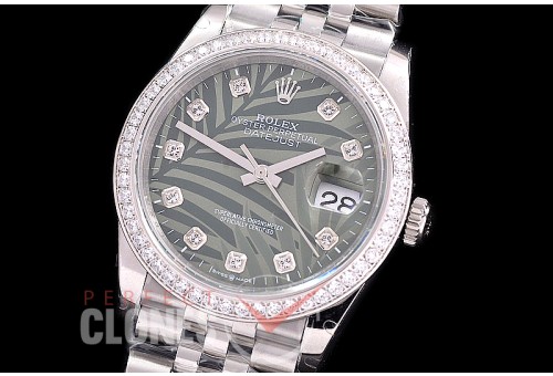 R36DJS-546Z BP Datejust 36 126234 SS/SS Diam/Jubilee 2021 Green Palm Motif Diamonds A-2824