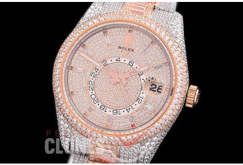 0 0 0 RSKDTR00158 904L Steel 326931 SkyDweller Full Diamond Crested SS/RG Diamond Paved Sticks SA 9001 