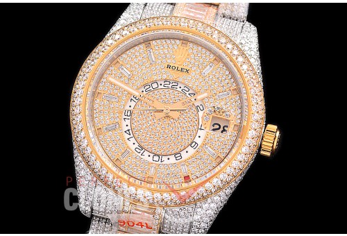 0 0 0 RSKDT00158 904L Steel 326933 SkyDweller Full Diamond Crested SS/YG Diamond Paved Sticks SA 9001 