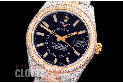0 0 0 RSKDT00152 904L Steel 326933 SkyDweller Full Diamond Crested SS/YG Black Sticks SA 9001