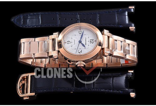 CARPS-35-061 BVF Pasha de Cartier Mid Ladies 35mm Automatic RG/RG White Miyota 9015 Mod to Calibre 1847MC - Free Leather Strap Bundle 