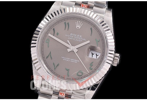 0 0 0 0 0 R41DJS-3235-249 GMF 904L Steel Datejust 41mm 126334 SS/SS Fluted/Jubilee Dark Rhodum Grey Green Arabic Numeral VR 3235 