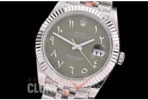 0 0 0 0 0 R41DJS-3235-246 GMF 904L Steel Datejust 41mm 126334 SS/SS Fluted/Jubilee Olive Green Arabic Numeral VR 3235 