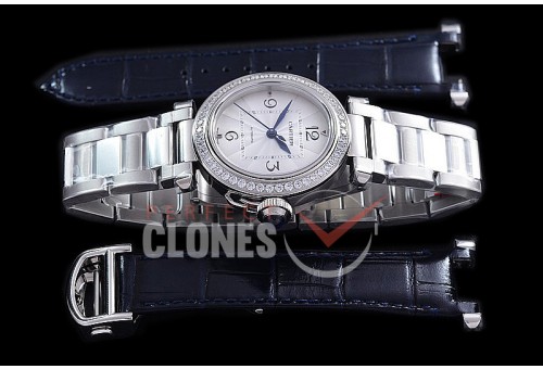 CARPS-35-051D BVF Pasha de Cartier Mid Ladies 35mm Automatic SS/SS White Miyota 9015 Mod to Calibre 1847MC - Free Leather Strap Bundle 