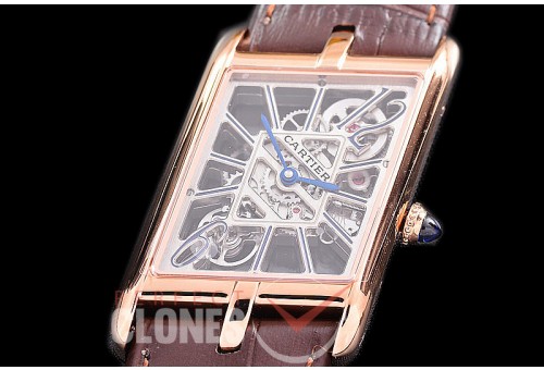 CARTSY-106 TWF Cartier Tank Asymétrique RG/LE Skeleton Swiss Ronda Quartz 