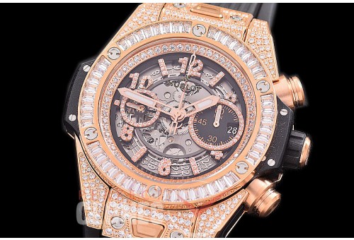 0 0 0 0 0 HB45-111D2 ZF Big Bang Unico Bling RG/Diam/RU Black Skeleton A-7750 