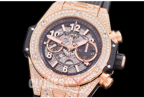 0 0 0 0 0 HB45-111D1 ZF Big Bang Unico Bling RG/Diam/RU Black Skeleton A-7750