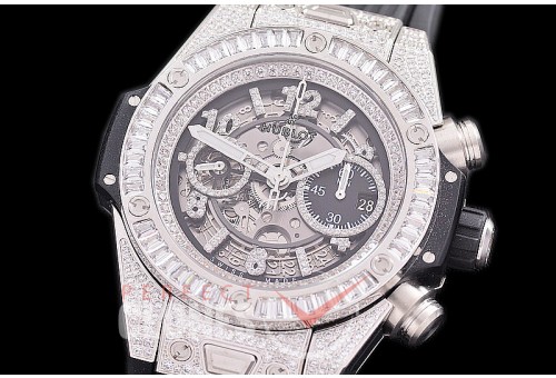 0 0 0 0 0 HB45-101D2 ZF Big Bang Unico Bling SS/Diam/RU Black Skeleton A-7750 