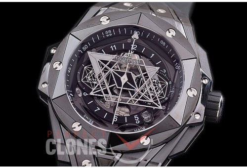 HB-SB2-122 BBF Big Bang Sang Bleu II 45mm Chronograph CER/RU Black A-7750 Modified