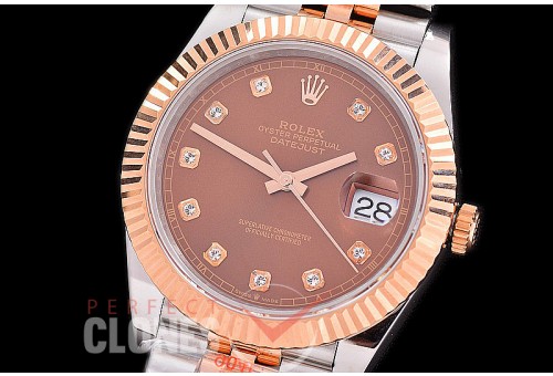 R41DJTR-3235-316 GMF 126331 SS/RG Fluted/Jubilee Brown Diam VR 3235 904L Steel / Extra Weighted Casework