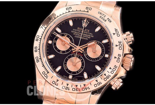 0 0 0 RLDFR-4130-842 QF V3 904L Steel Daytona 116505 RG/RG Black Sticks 4130 Superclone - 72 Hours Power Reserve Movement 