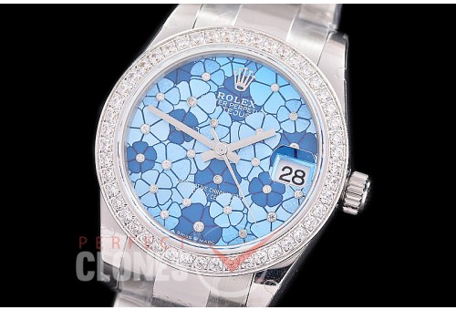 R31DJS-484 Datejust Midsize 278284RBR SS/SS Diam/Oyster Blue Flora Diam Asian Clone 2824 