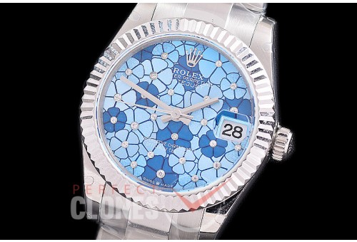 R31DJS-434 Datejust Midsize 278284 SS/SS Fluted/Oyster Blue Flora Diam Asian Clone 2824 
