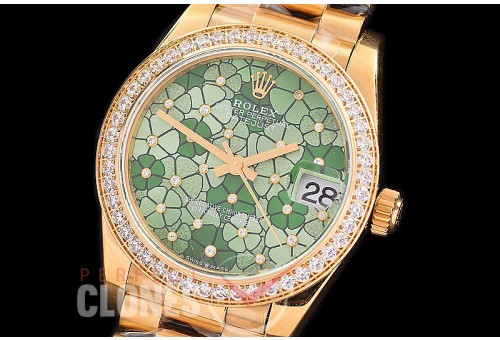 R31DJF-386 Datejust Midsize 278288RBR YG/YG Fluted/President Green Flora Diam Asian Clone 2824 