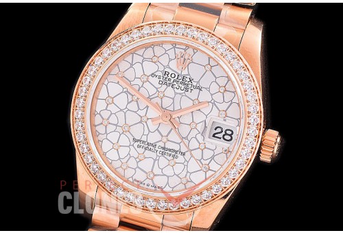 R31DJR-381 Datejust Midsize 278288RBR RG/RG Fluted/President Silver Flora Diam Asian Clone 2824 
