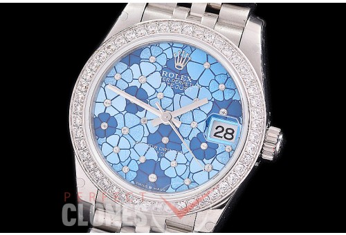 R31DJS-484J Datejust Midsize 278284RBR SS/SS Diam/Jubilee Blue Flora Diam Asian Clone 2824 