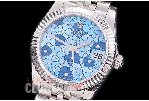 R31DJS-434J Datejust Midsize 278284 SS/SS Fluted/Jubilee Blue Flora Diam Asian Clone 2824 