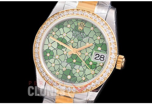 R31DJT-486 Datejust Midsize 278283RBR SS/YG Diam/Oyster Green Flora Diam Asian Clone 2824 
