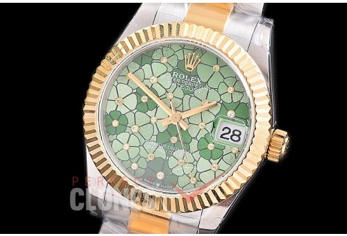 R31DJT-436 Datejust Midsize 278283 SS/YG Fluted/Oyster Green Flora Diam Asian Clone 2824 