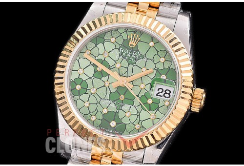R31DJT-436J Datejust Midsize 278283 SS/YG Fluted/Jubilee Green Flora Diam Asian Clone 2824 