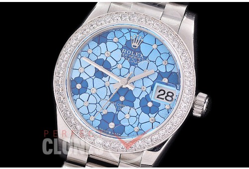 R31DJS-384 Datejust Midsize 278289RBR SS/SS Diam/President Blue Flora Diam Asian Clone 2824 
