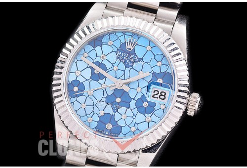R31DJS-334 Datejust Midsize 278289 SS/SS Fluted/President Blue Flora Diam Asian Clone 2824 