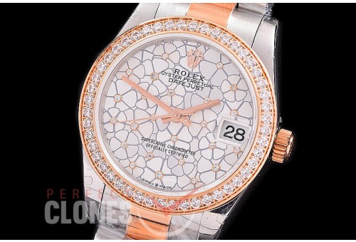 R31DJTR-481 Datejust Midsize 278285RBR SS/RG Diam/Oyster Silver Flora Diam Asian Clone 2824 