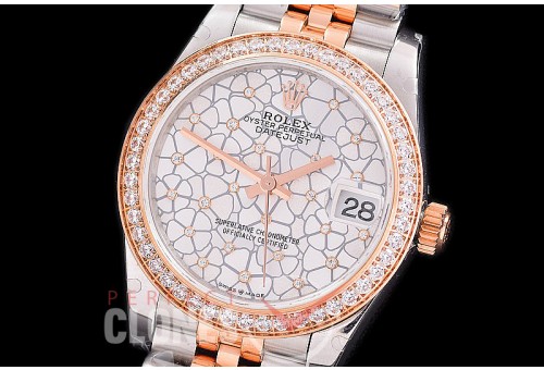 R31DJTR-481J Datejust Midsize 278285RBR SS/RG Diam/Jubilee Silver Flora Diam Asian Clone 2824 