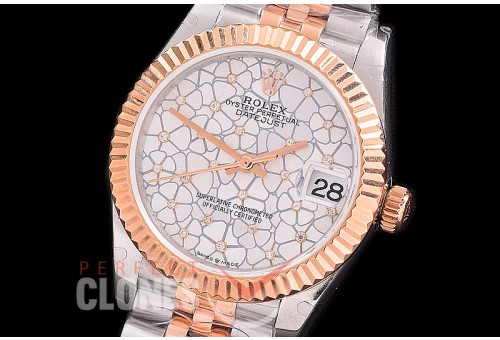 R31DJTR-431J Datejust Midsize 278285 SS/RG Fluted/Jubilee Silver Flora Diam Asian Clone 2824 