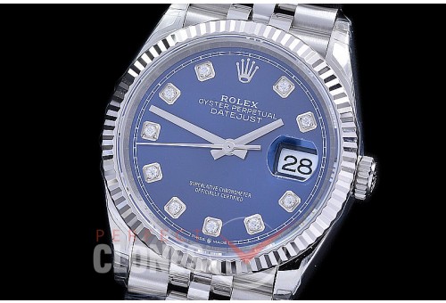R36DJS-3235-064 XF/VSF 126234 904 Steel SS/SS Fluted/Jubilee Blue Diamonds VS 3235 - 72 Hours Power Reserve 