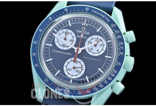 OMSPSW-109 Omega × Swatch Speedmaster MoonSwatch / Mission to Earth CER/NY Mint Green/Blue Japanese OS Quartz