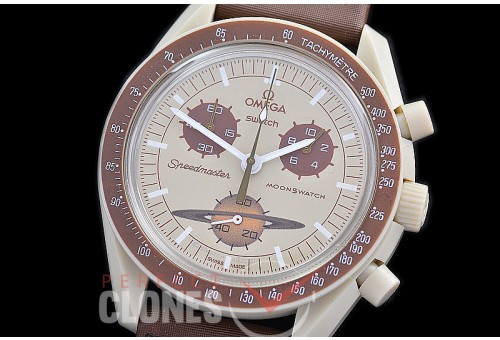 OMSPSW-107 Omega × Swatch Speedmaster MoonSwatch / Mission to Saturn CER/NY Gold/White Japanese OS Quartz