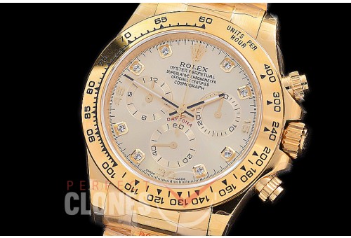 0 0 0 RLDF-4130-870 QF V2 904L Steel Daytona 116508 YG/YG Silver Diamonds 4130 Superclone - 72 Hours Power Reserve Movement 