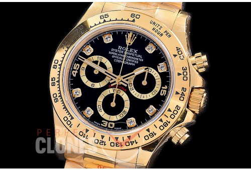 0 0 0 RLDF-4130-872 QF V2 904L Steel Daytona 116508 YG/YG Black Diamonds 4130 Superclone - 72 Hours Power Reserve 