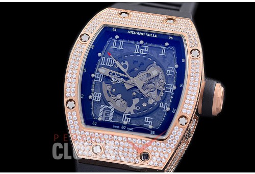 0 0 0 0 RM010-012 HHWF RM010 RG/RU Skeletonized Asian Custom Calibre Black Rubber Strap 