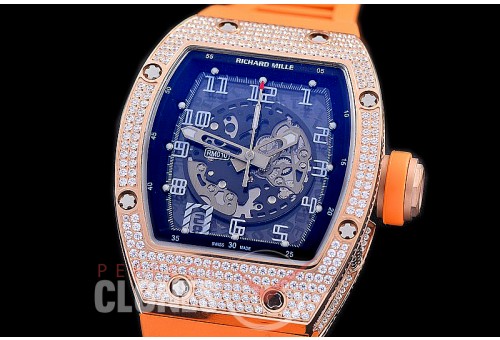 0 0 0 0 RM010-014 HHWF RM010 RG/RU Skeletonized Asian Custom Calibre Orange Rubber Strap 