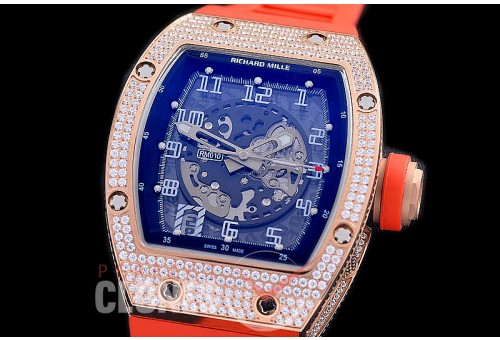 0 0 0 0 RM010-013 HHWF RM010 RG/RU Skeletonized Asian Custom Calibre Red Rubber Strap 
