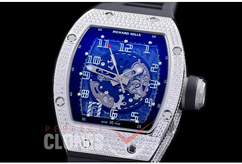 0 0 0 0 RM010-002 HHWF RM010 SS/RU Skeletonized Asian Custom Calibre Black Rubber Strap 