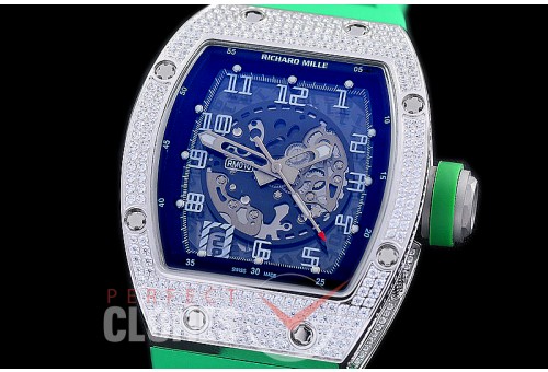 0 0 0 0 RM010-006 HHWF RM010 SS/RU Skeletonized Asian Custom Calibre Mint Green Rubber Strap 