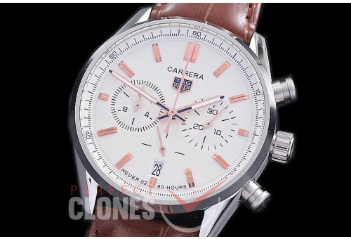  TGCC-42-101L Carrera Classic Chronograph SS/LE White OS 20 Qtz 