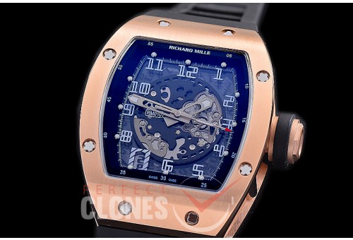 0 0 0 0 RM010-012S HHWF RM010 RG/RU Skeletonized Asian Custom Calibre Black Rubber Strap