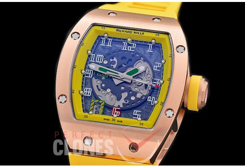 RM005-013S HHWF RM005 RG/RU Skeletonized Asian Custom Calibre Yellow Rubber Strap 