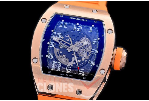 0 0 0 0 RM010-014S HHWF RM010 RG/RU Skeletonized Asian Custom Calibre Orange Rubber Strap