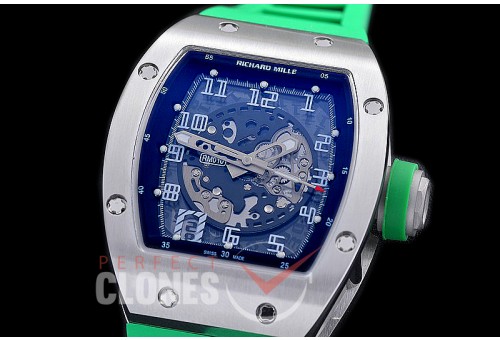 0 0 0 0 RM010-006S HHWF RM010 SS/RU Skeletonized Asian Custom Calibre Mint Green Rubber Strap 