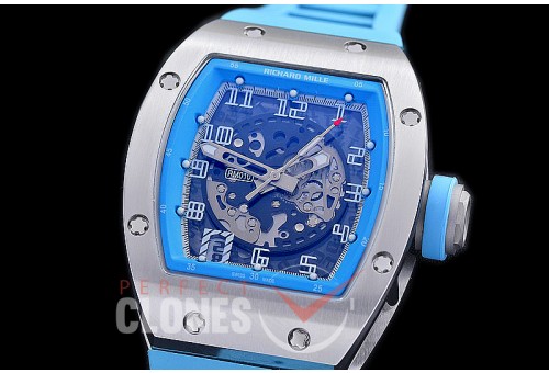 0 0 0 0 RM010-055S HHWF RM010 SS/RU Skeletonized Asian Custom Calibre Cyan Blue Rubber Strap 