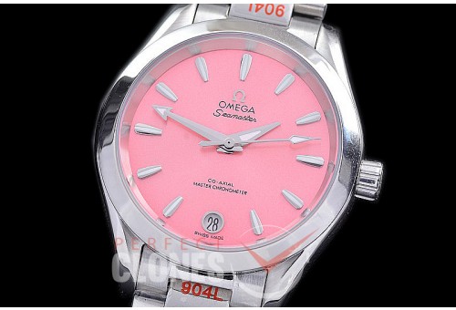 OMAT34-907 Ladies 34mm Aqua Terra Date Master Co-Axial Automtaic SS/SS Pink Sticks A-2813/Mod 8800