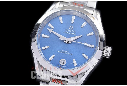 OMAT34-904 Ladies 34mm Aqua Terra Date Master Co-Axial Automtaic SS/SS Blue Sticks A-2813/Mod 8800